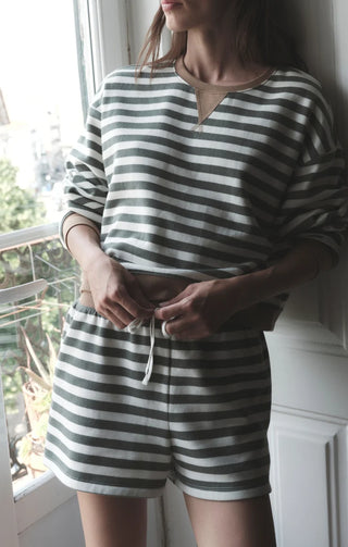 Low Key Stripe Fleece Short - Monstera // Z Supply