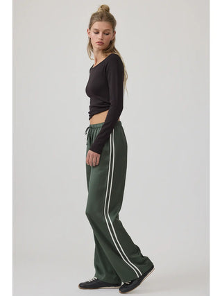 Miret Elastic Waist Straight Pants - Deep Green