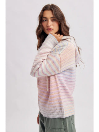 Lizzy Rainbow Stripe Zip Hoodie - Sky Purple