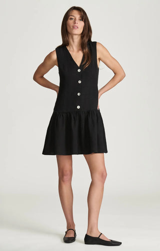 Linen Drop Waist Mini Dress - Black // Mavi