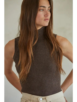 Soho Mock Knit Tank- Dark Chocolate