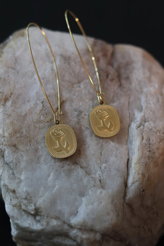 Gold Bella Rose Dangle Earrings