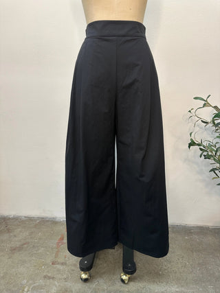 Adele Cotton Wide Leg Pants - Black