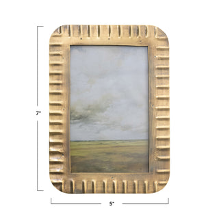 Metal Ribbed Photo Frame, Antique Brass Finish (Holds 4" x 6" Photo)