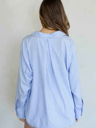 Amira Double Stripe Button Down Shirt - Light Blue