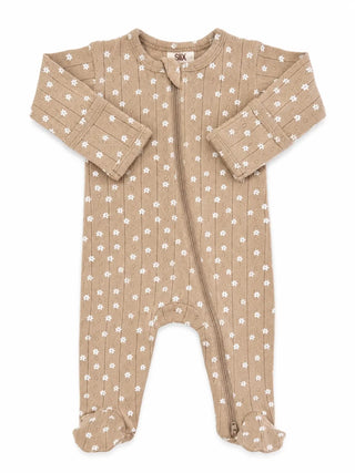 Almond Bloom Organic Pointelle 2-Way Zip Footie