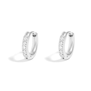 CZ Stone Huggie Earrings - Silver 18k PVD
