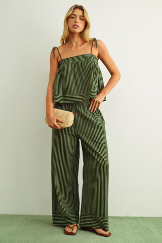 Blaire Striped Spaghetti Strap Top - Green