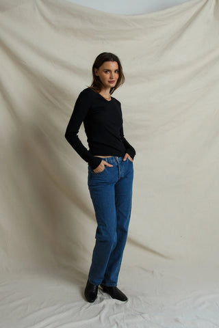 Bianca Micro Modal Cashmere Long Sleeve - True Black // Perfect White Tee
