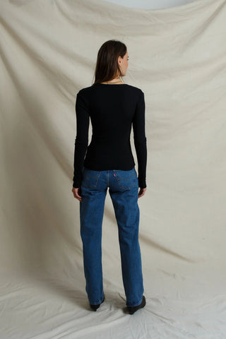 Bianca Micro Modal Cashmere Long Sleeve - True Black // Perfect White Tee