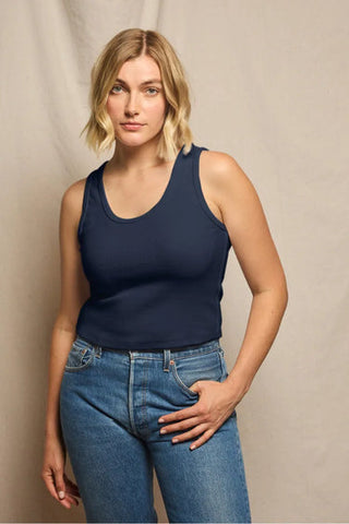 Blondie Structured Rib Bra Friendly Tank - Navy // Perfect White Tee