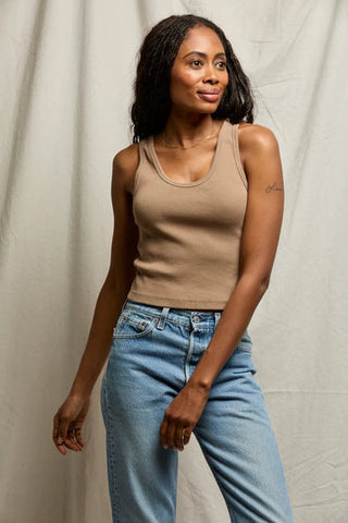 Blondie Structured Rib Bra Friendly Tank - Mocha // Perfect White Tee