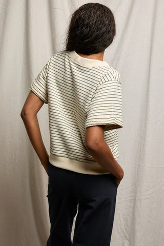 Briggs French Terry Stripe SS Rolled Sleeve Sweatshirt - Mocha/Charcoal // Perfect White Tee