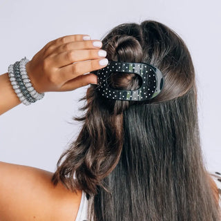Black Polka Dot Party Flat Round Clip - Teleties