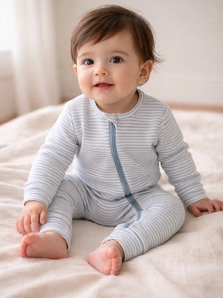 Dusty Blue Stripe Ribbed 2-Way Romper