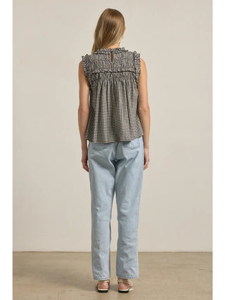 Brittney Gingham Ruffle Blouse - Black