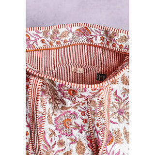 Quilted Striped Binding Roomy Fit Ivory Multi Tote Bag