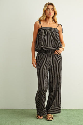 Blaire Striped Spaghetti Top - Black