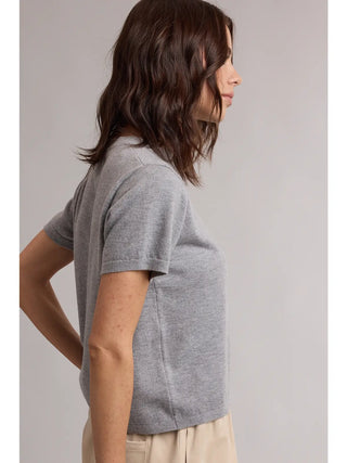 Eliana Short Sleeve Crew Knit Top - Heather Grey
