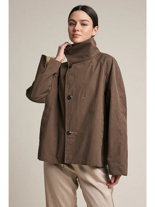 Kiara Reversible Plaid Button Jacket - Brown Checkered