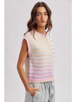 Lorelai Rainbow Stripe Sweater Vest - Sky Purple