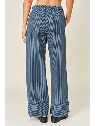 Daisy Elastic Waist Striped Pant - Denim Stripe