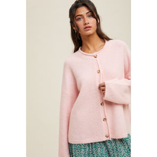 Petunia Soft-Touch Button Up Sweater / Ballet