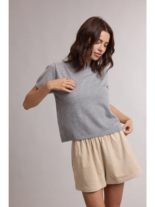Eliana Short Sleeve Crew Knit Top - Heather Grey