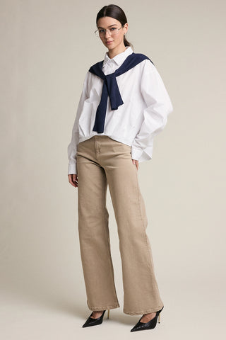 Shirlee Button Down w/ Knit Shawl Set - White & Navy