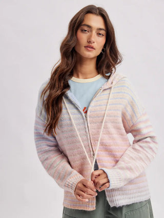 Lizzy Rainbow Stripe Zip Hoodie - Sky Purple