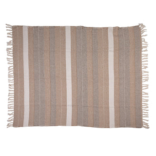 Neutral Striped Cotton Fringe Throw