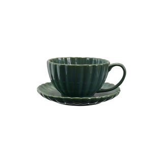 Pleated Mug w/ Saucer / Green