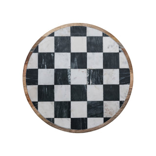 Mango Wood & Marble Checkered Lazy Susan