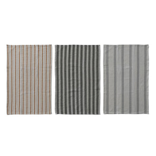 Woven Cotton Slub Tea Towel with Stripes, 3 Styles