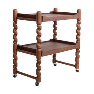 Brushed Rubberwood 2-Tier Bar Cart