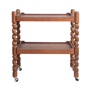 Brushed Rubberwood 2-Tier Bar Cart