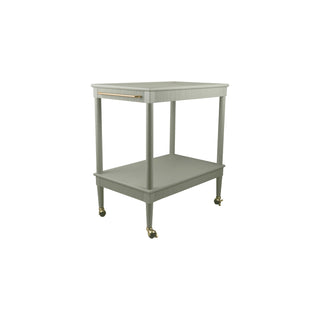 Wood 2-Tier Bar Cart with Gold Finish Metal Rod, Casters & Fluted Edge - Eucalyptus Blue