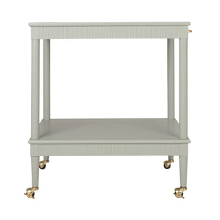 Wood 2-Tier Bar Cart with Gold Finish Metal Rod, Casters & Fluted Edge - Eucalyptus Blue
