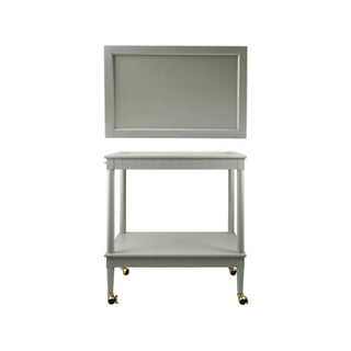Wood 2-Tier Bar Cart with Gold Finish Metal Rod, Casters & Fluted Edge - Eucalyptus Blue