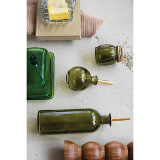 Glass Cheese/Spice Shaker w/ Gold Electroplating - Olive Green