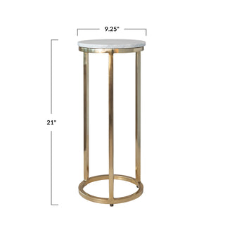 Marble & Metal Martini Table, White & Gold Finish