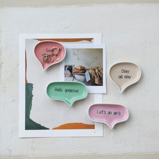 Stoneware Speech Balloon Shaped Dish with Words, 4 Styles
