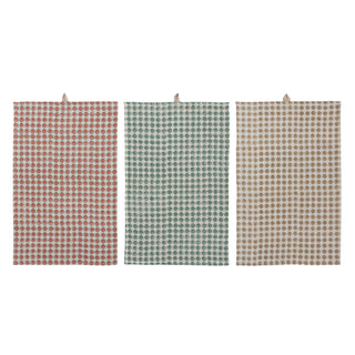 Cotton Waffle Weave Tea Towel with Circle Pattern, 3 Colors
