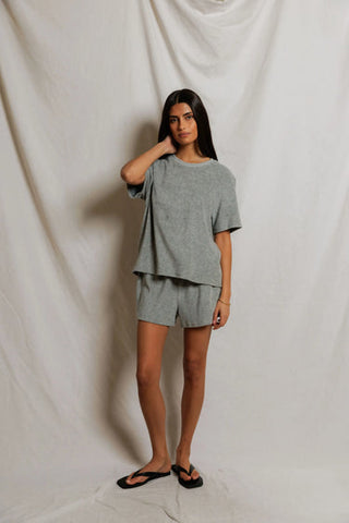 Donna Loop Terry Shortsleeve Shirt - Heather Grey // Perfect White Tee