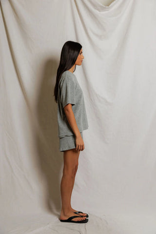 Donna Loop Terry Shortsleeve Shirt - Heather Grey // Perfect White Tee