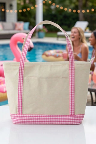 Taylor Pink Gingham Canvas Tote Bag