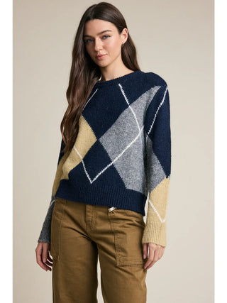 Amanda Argyle Pattern Knit Sweater - Navy/Mustard/Olive