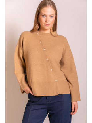 Carly Knit Asymmetrical Front Cardigan - Taupe