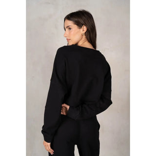 Raven Cotton Loop Terry Soft Cropped Long-sleeve Sweatshirt - Black