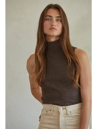 Soho Mock Knit Tank- Dark Chocolate
